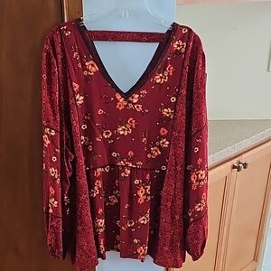 Maurices Floral front and back V - Burgundy Women's Top